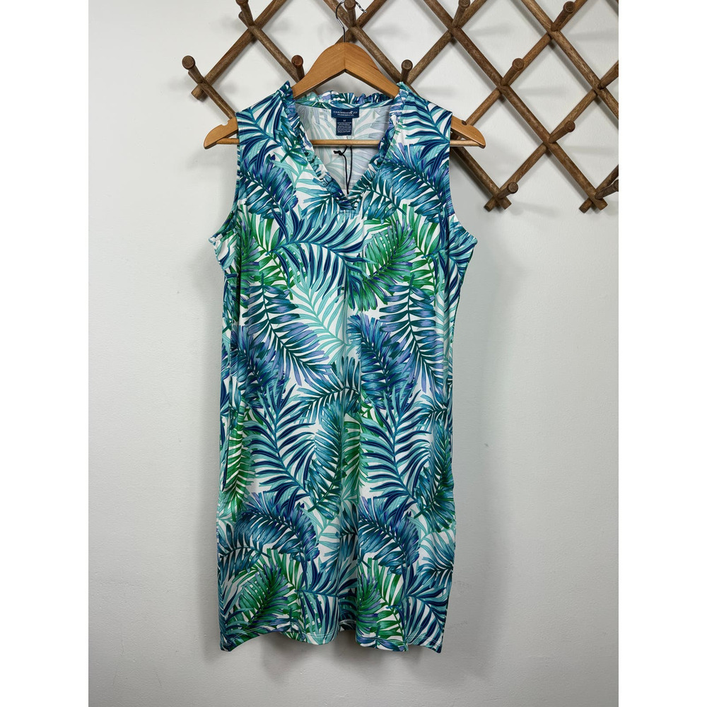 Caribbean Joe Printed Sleeveless Tunic Dress in Blue Multi Size M